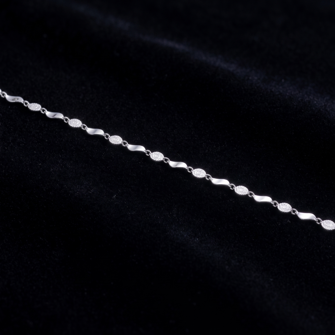 CZ Disc Twist 925 Silver Anklet