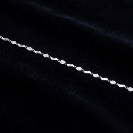 CZ Disc Twist 925 Silver Anklet