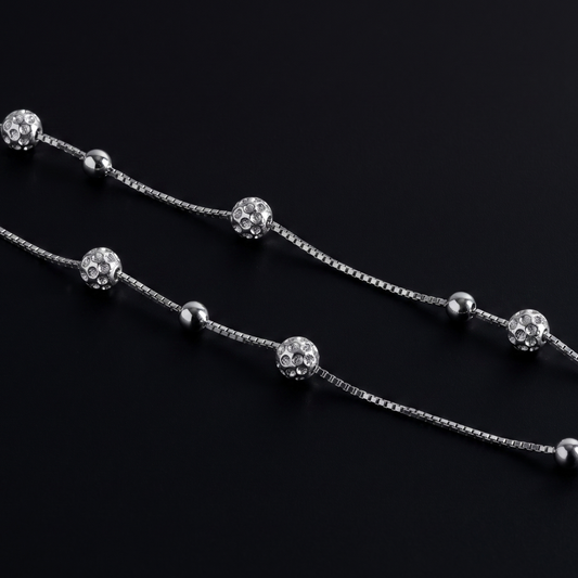 CZ Ball Station Silver Anklet