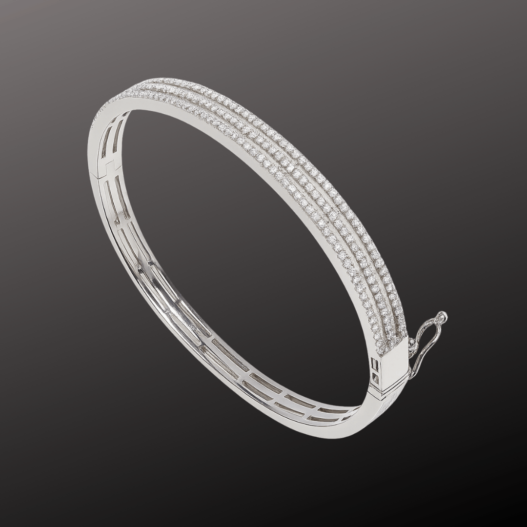 Triple Row Diamond Silver Kada