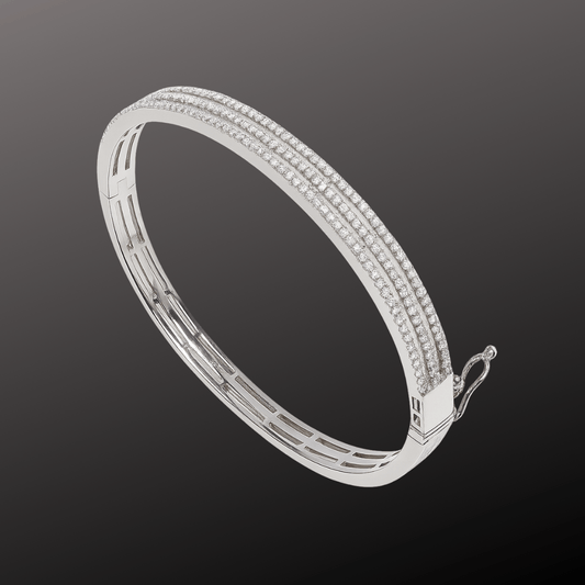 Triple Row Diamond Silver Kada