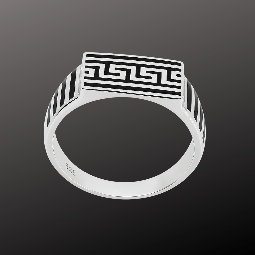 Black Enamel Greek Silver Ring