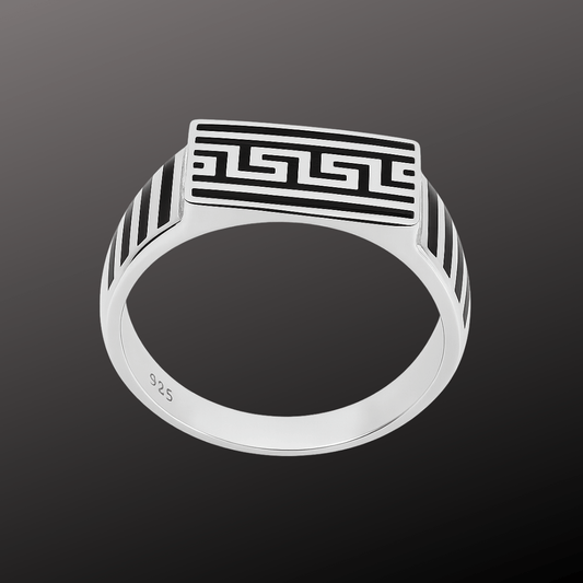 Black Enamel Greek Silver Ring