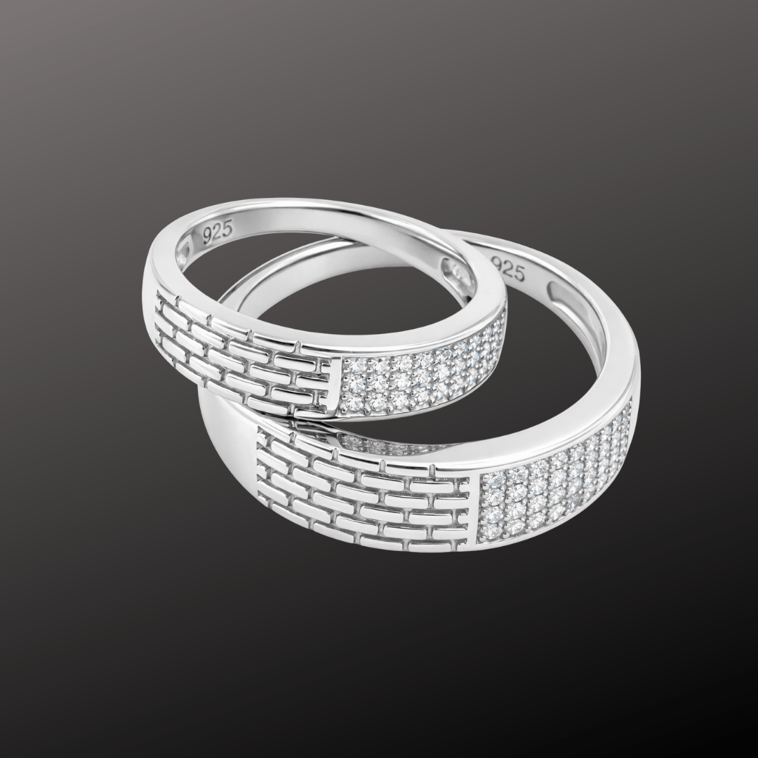 925 Silver Couple Wedding Band Ring Set