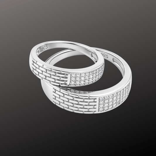 925 Silver Couple Wedding Band Ring Set