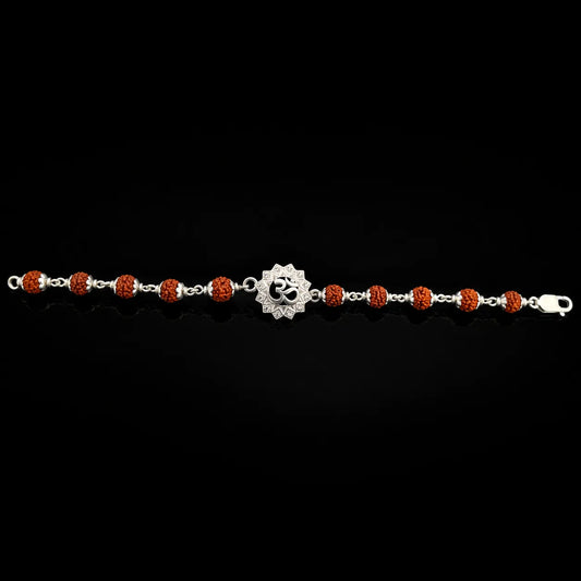 Rudraksha Om Silver Bracelet
