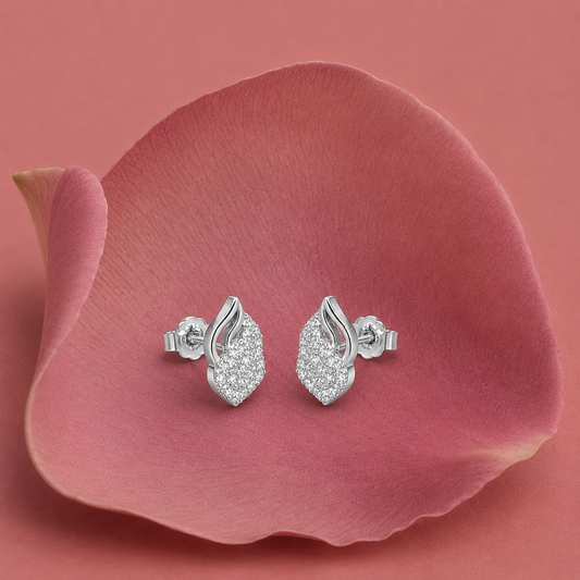 925 Silver Leaf CZ Diamond Stud Earrings
