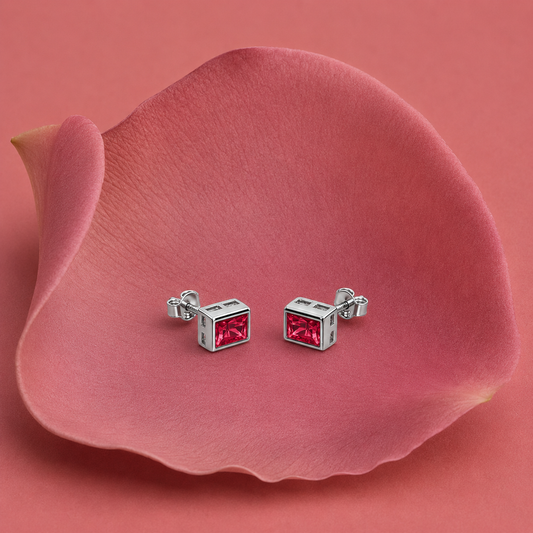 925 Sterling Silver Ruby Red Stone Stud Earrings