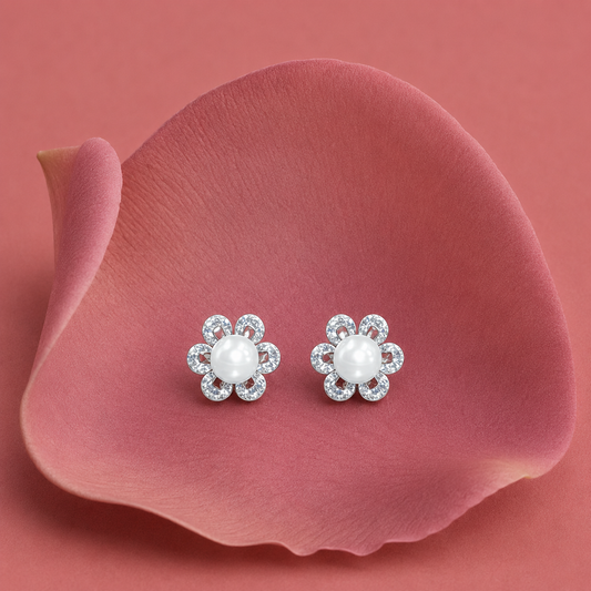 925 Silver Pearl Drop Stud Earrings for Women