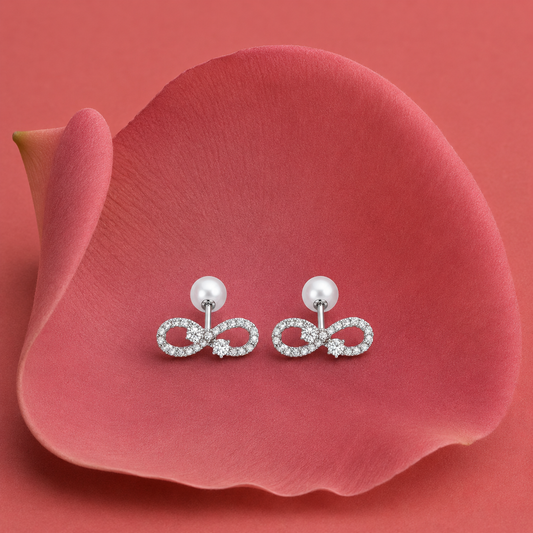 925 Silver CZ Diamond Infinity Stud Earrings