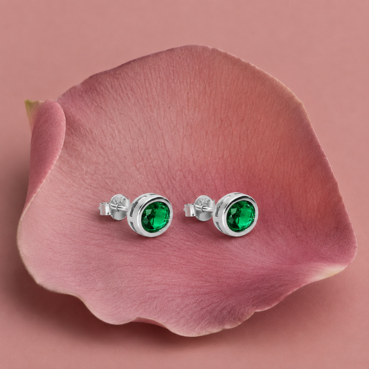 925 Sterling Silver Green Gemstone Stud Earrings