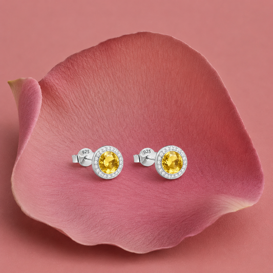 925 Silver Yellow Stone Stud Earrings