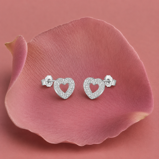 925 Silver Heart Stud Earrings for Women