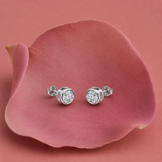 925 Sterling Silver Round CZ Diamond Stud Earrings