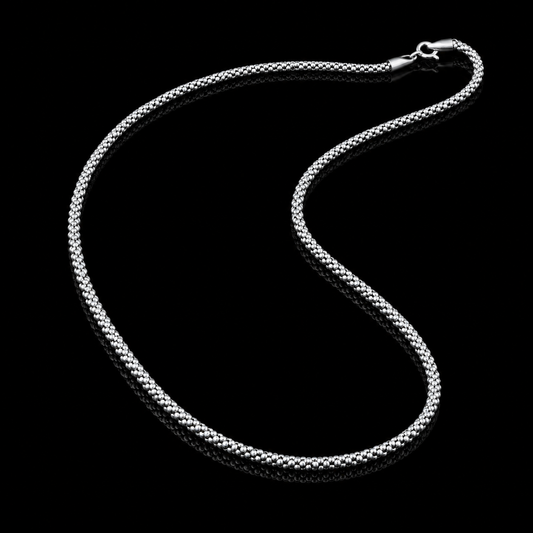 925 Sterling Silver Beaded Men's Chain Necklace