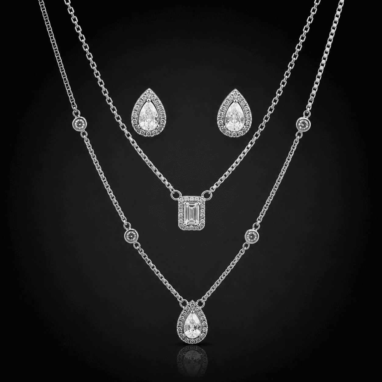 925 Silver Teardrop CZ Pendant & Earrings Set