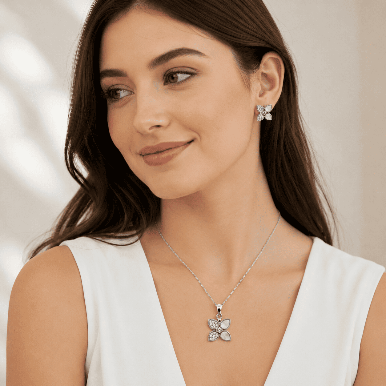 925 Silver Zircon Pendant & Earrings Set