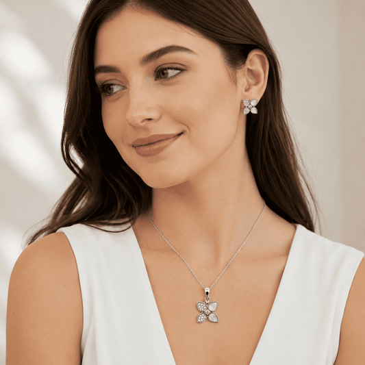 925 Silver Zircon Pendant & Earrings Set