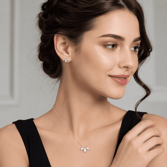 925 Silver Pear Cluster Necklace & Earrings Set