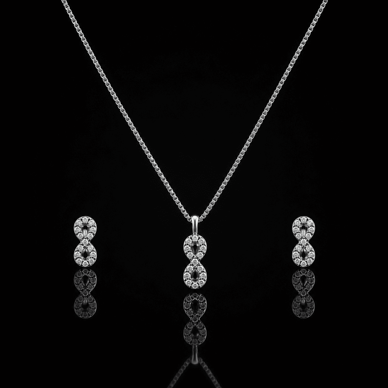 925 Silver Infinity Pendant & Earrings Set