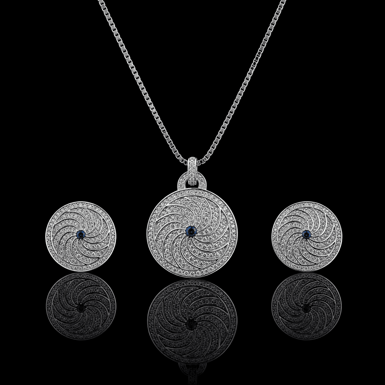 925 Silver Swirl Sparkle Pendant & Earring Set