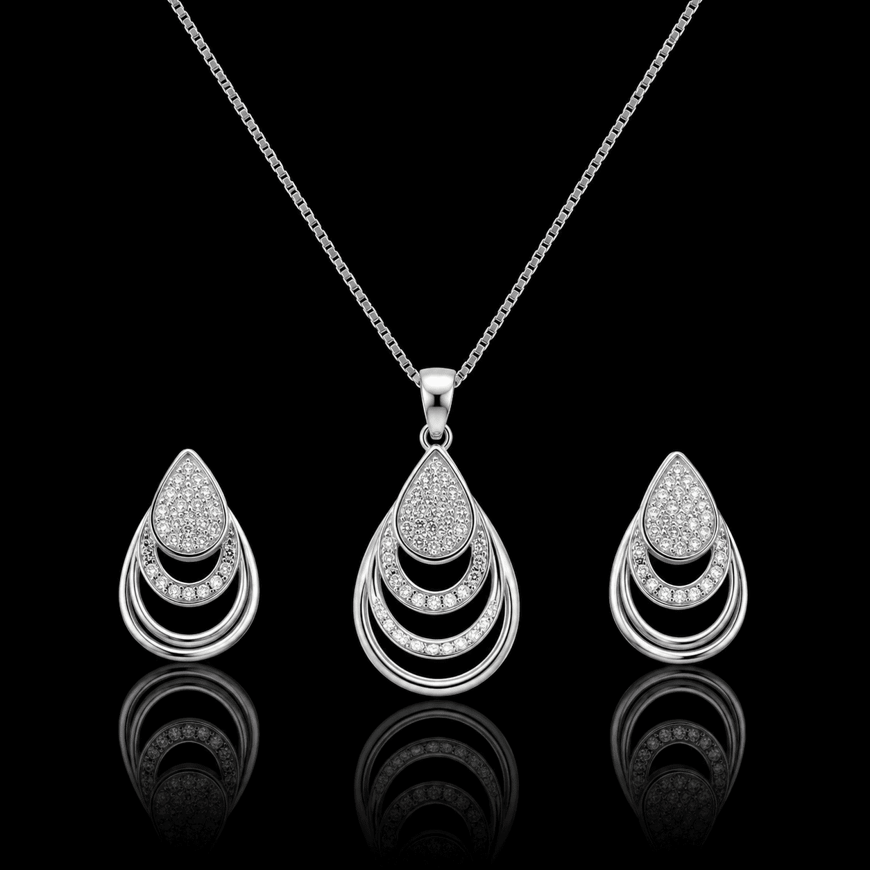 925 Silver Layered CZ Pendant & Earring Set