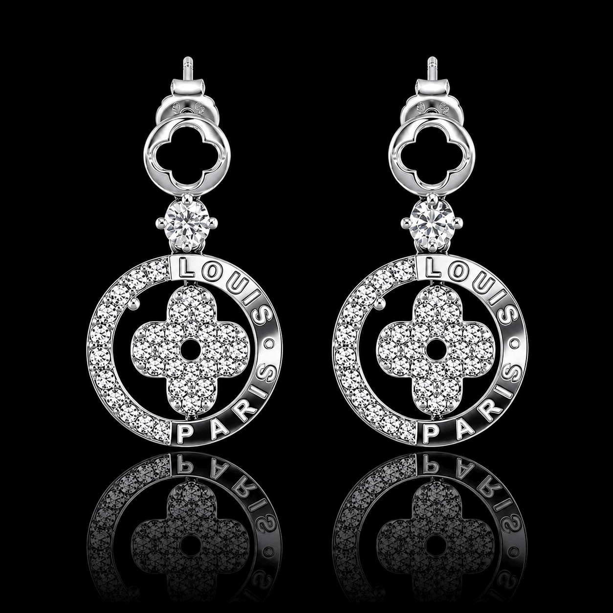 Clover Halo Silver Earrings