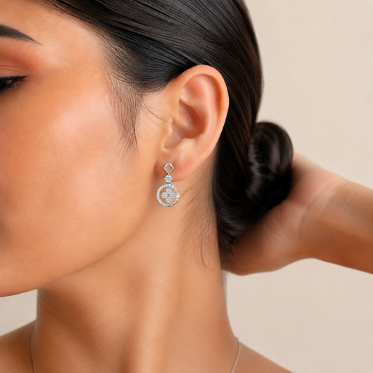 Clover Halo Silver Earrings