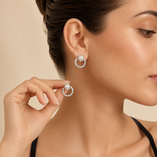 925 Silver Pearl Circle Studs