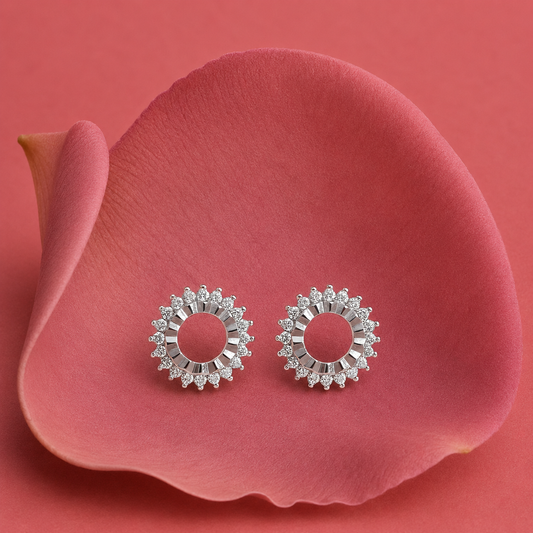 925 Silver Round CZ Halo Stud Earrings