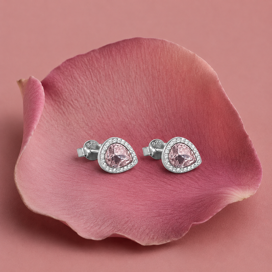 925 Silver Teardrop Pink Crystal Stud Earrings