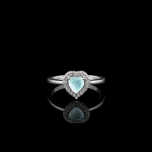 Silver Aquamarine Heart Ring