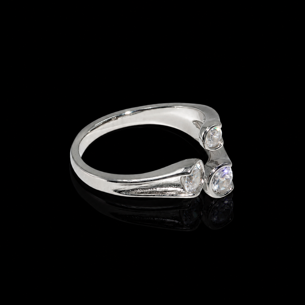 925 Silver Adjustable Triple Crystal Ring