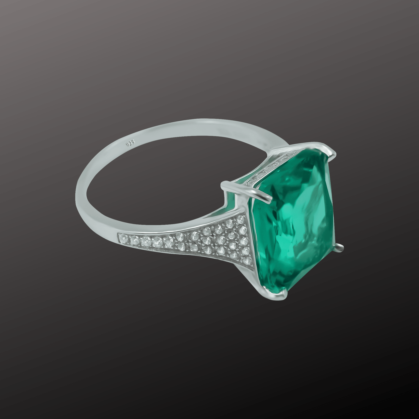Regal Emerald-Cut Silver Ring