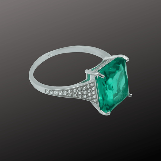 Regal Emerald-Cut Silver Ring