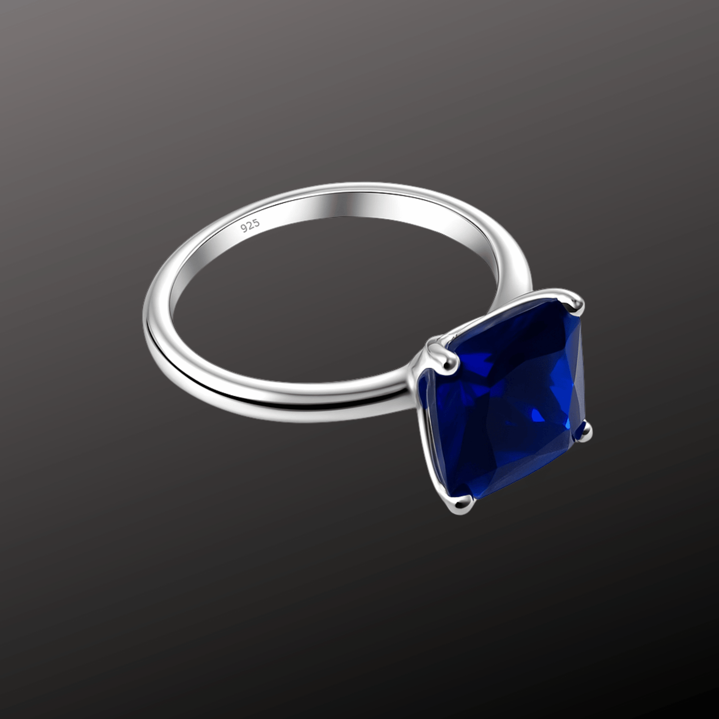 Blue Cushion Silver Ring