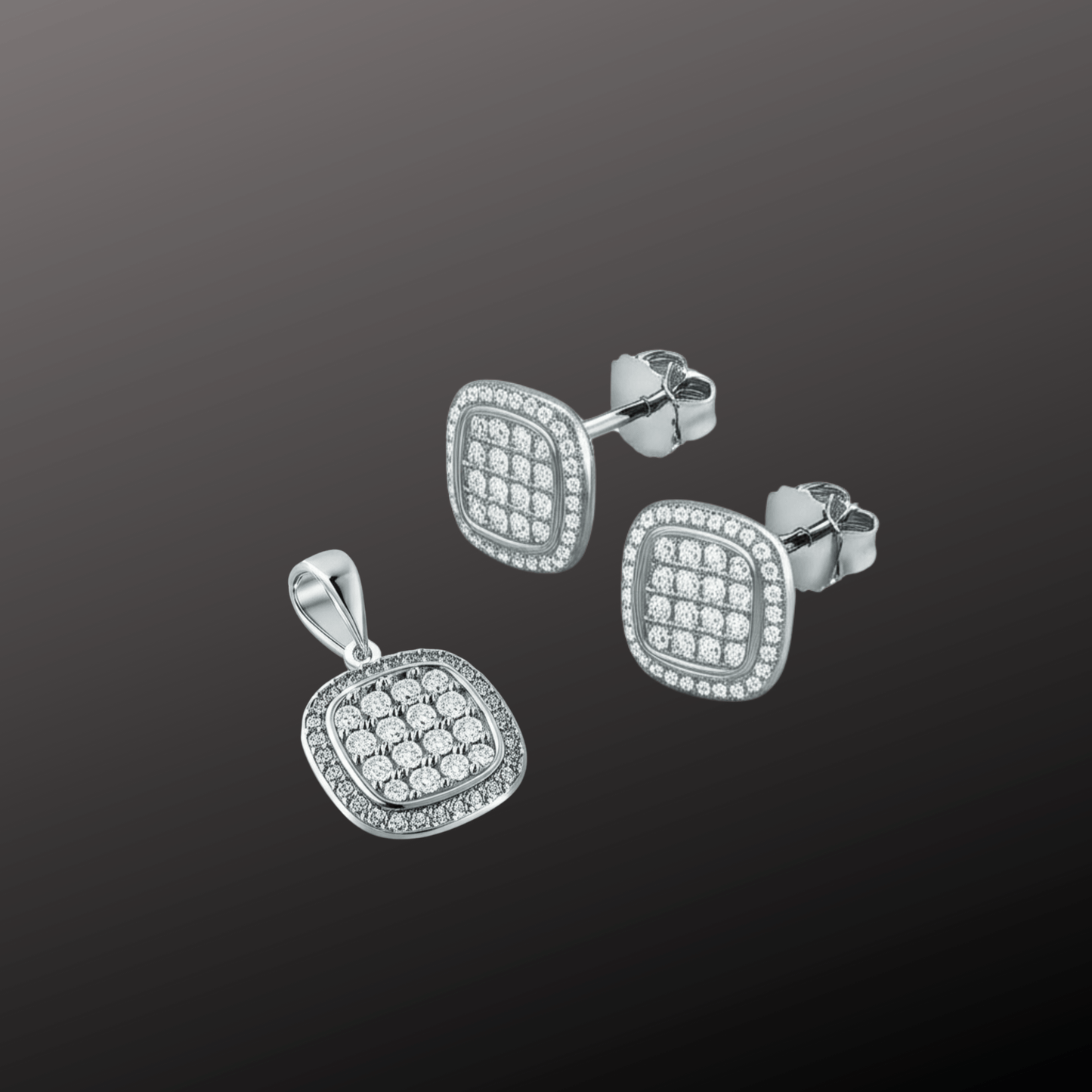 Elegant Halo Pendant Earring Set