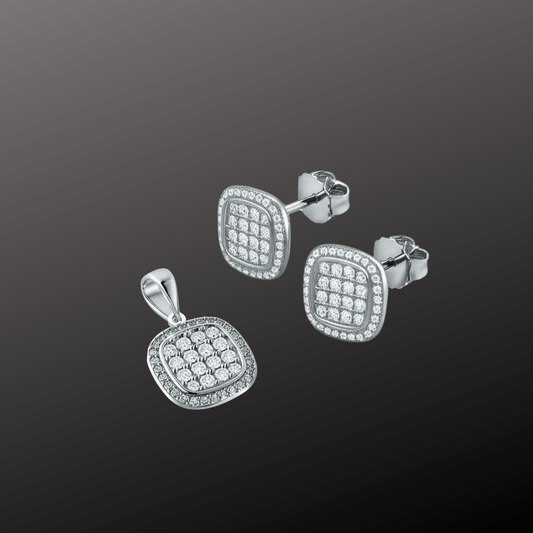 Elegant Halo Pendant Earring Set