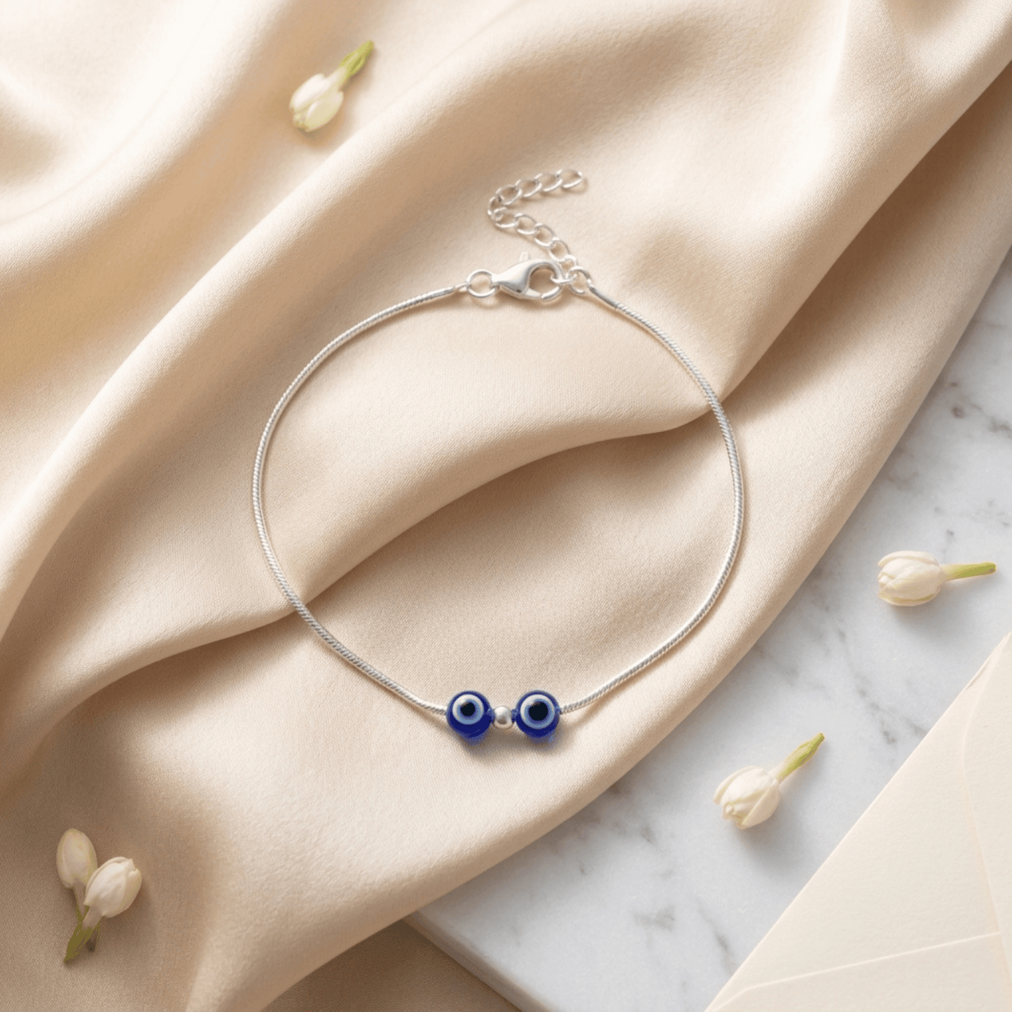 925 Sterling Silver Evil Eye Charm Anklet