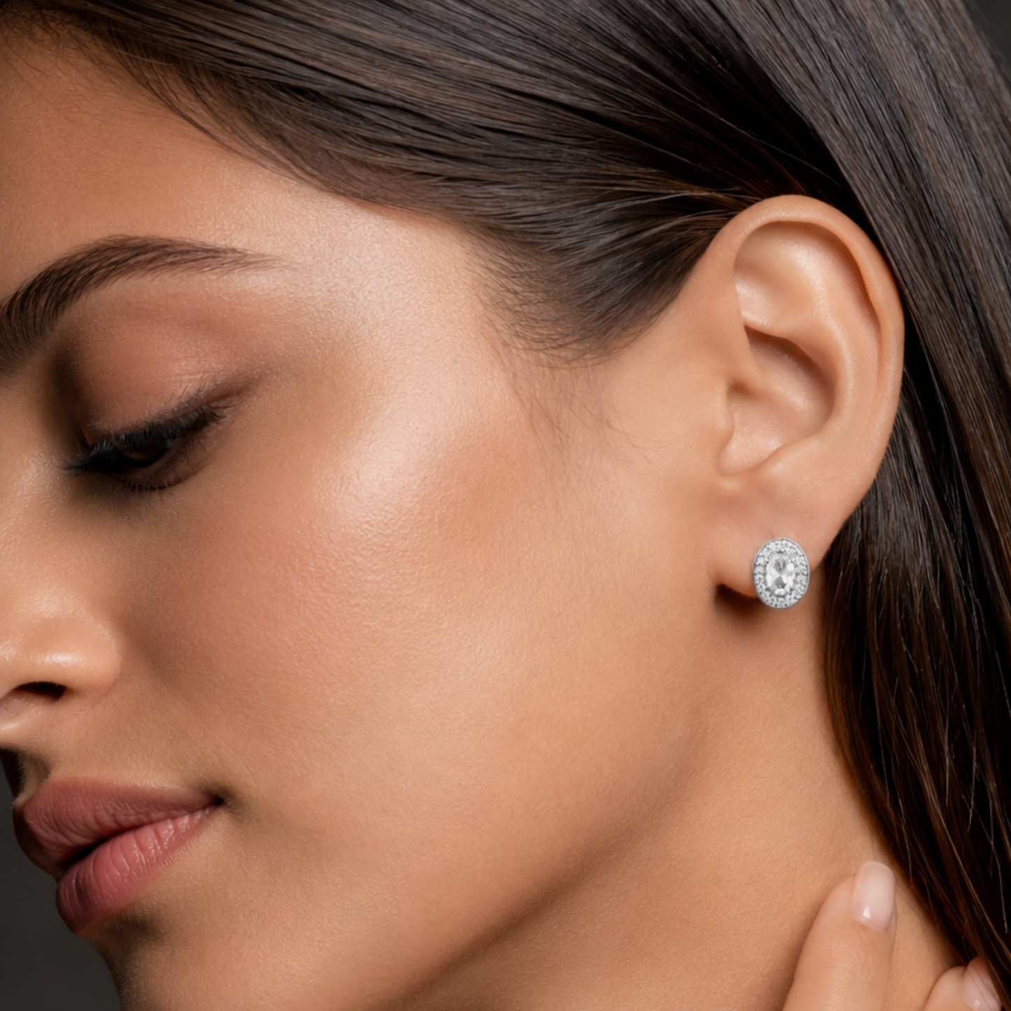 925 Silver Oval Halo Earrings