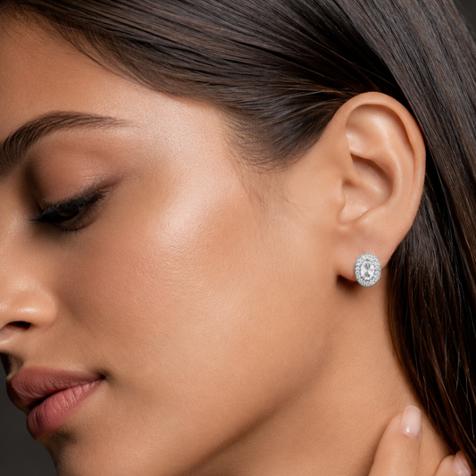 925 Silver Oval Halo Earrings