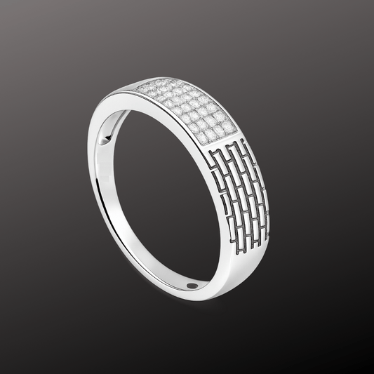 Patterned Pavé Silver Band Ring