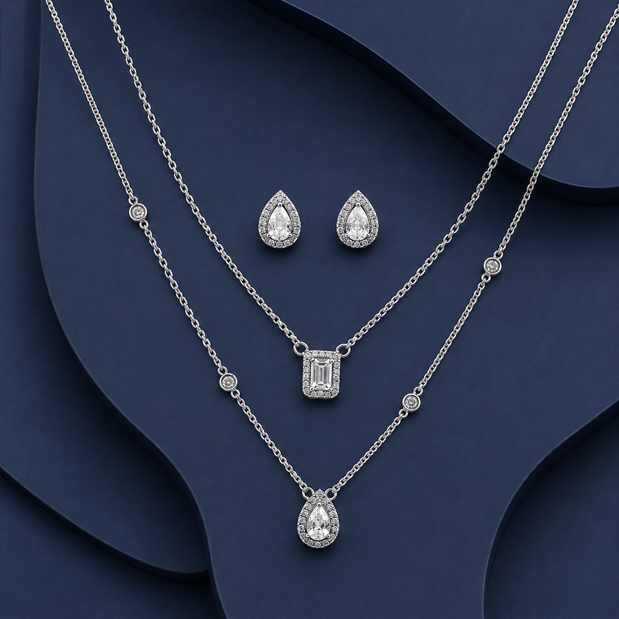 925 Silver Teardrop CZ Pendant & Earrings Set