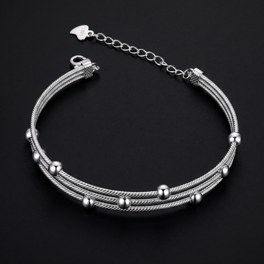 Triple Layer 925 Silver Bead Kada