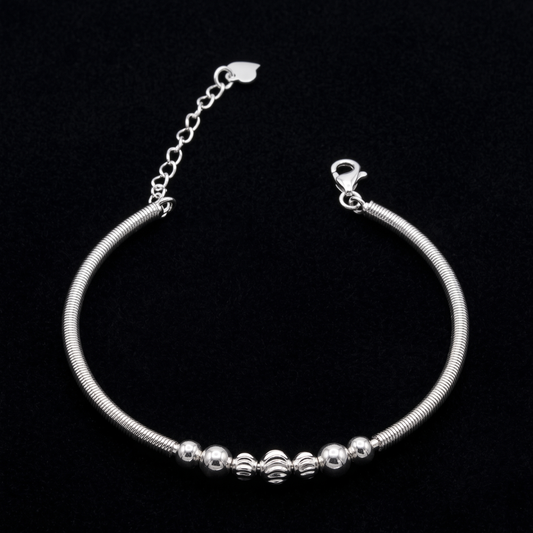 Silver Bead Snake Chain Bracelet