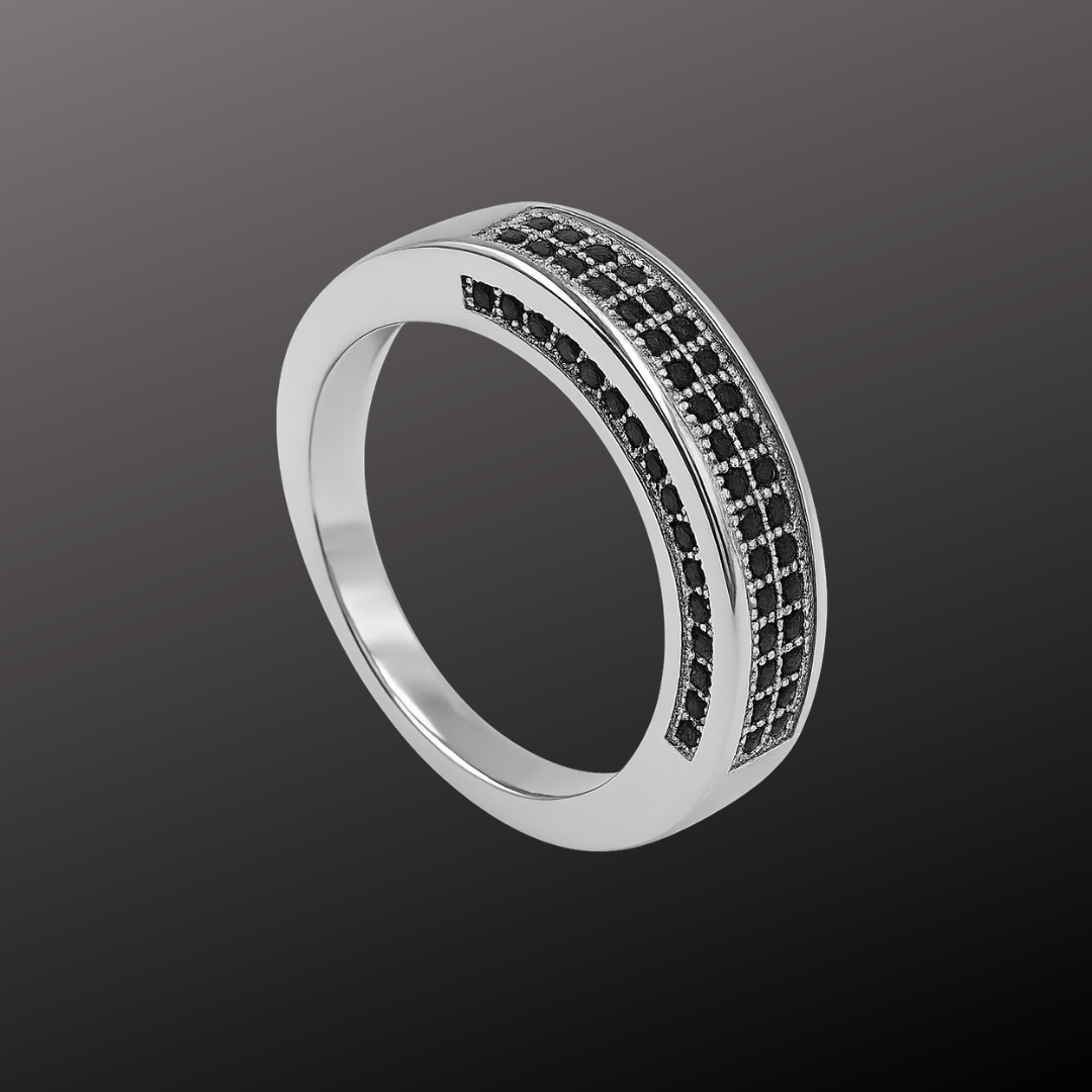 Lattice Black Stone Band Ring