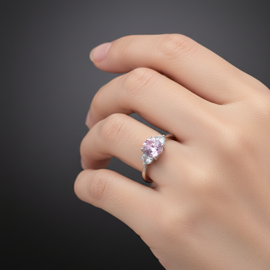 925 Silver Light Pink 3-Stone Radiance Ring