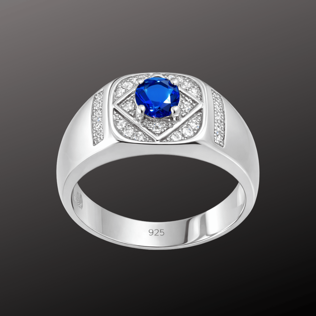 925 Silver Luxury Blue Stone Men's Ring