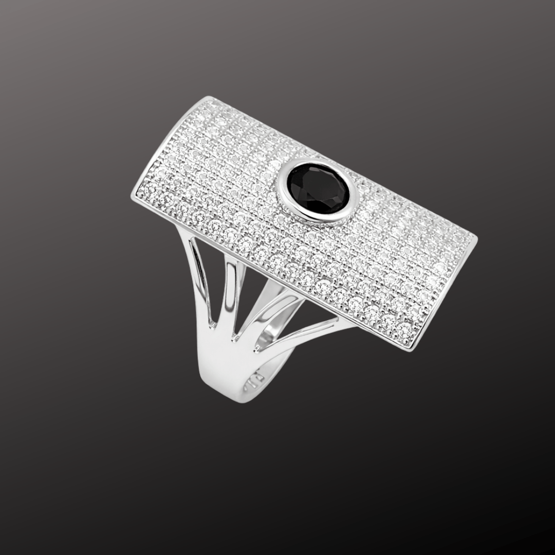 925 Silver Men's Black & CZ Diamond Ring
