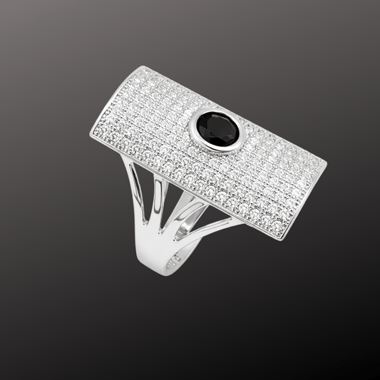 925 Silver Men's Black & CZ Diamond Ring
